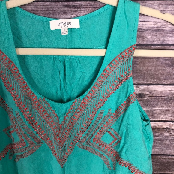 Umgee aqua coral embroidered sleeveless top - Picture 3 of 6